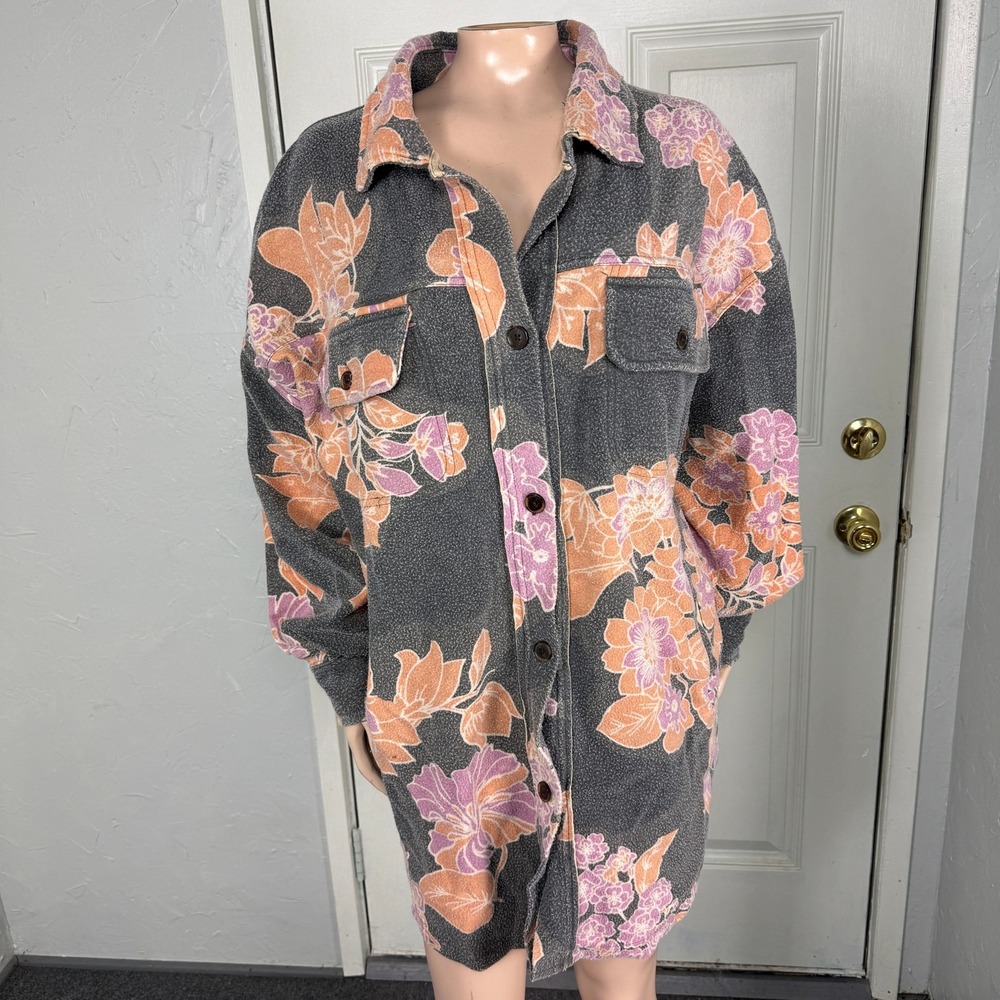 Free People Ruby Jacket Oversized Button Floral Pockets Shacket Bohemian V3-9